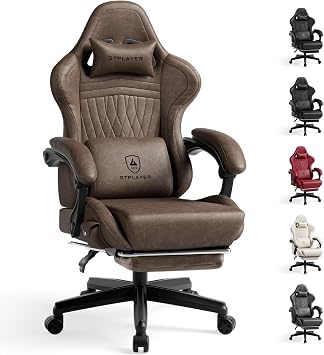 GTPLAYER Gaming Chair with Speaker, Ottoman, Surround Effect, 135  Recliner Chocolate Design, Computer Chair, Desk Chair, Office Chair, PC Chair, Game Chair, High Back, Headrest, Armrest, PU Leather
