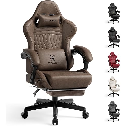 GTPLAYER Gaming Chair, Video Game Chairs with Footrest, PC Gamer Chairs for Adults - Padded High Back Ergonomic Reclining Silla Gamer, Linkage Armrest, Ace Pro, Light Brown