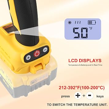 100W Cordless Hot Glue Gun Compatible with Dewalt 20V Battery, Digital Display Temperature Adjustable 50F, Fast Preheating, Anti-Scald Nozzle for DIY Crafts, Woodworking, Repair