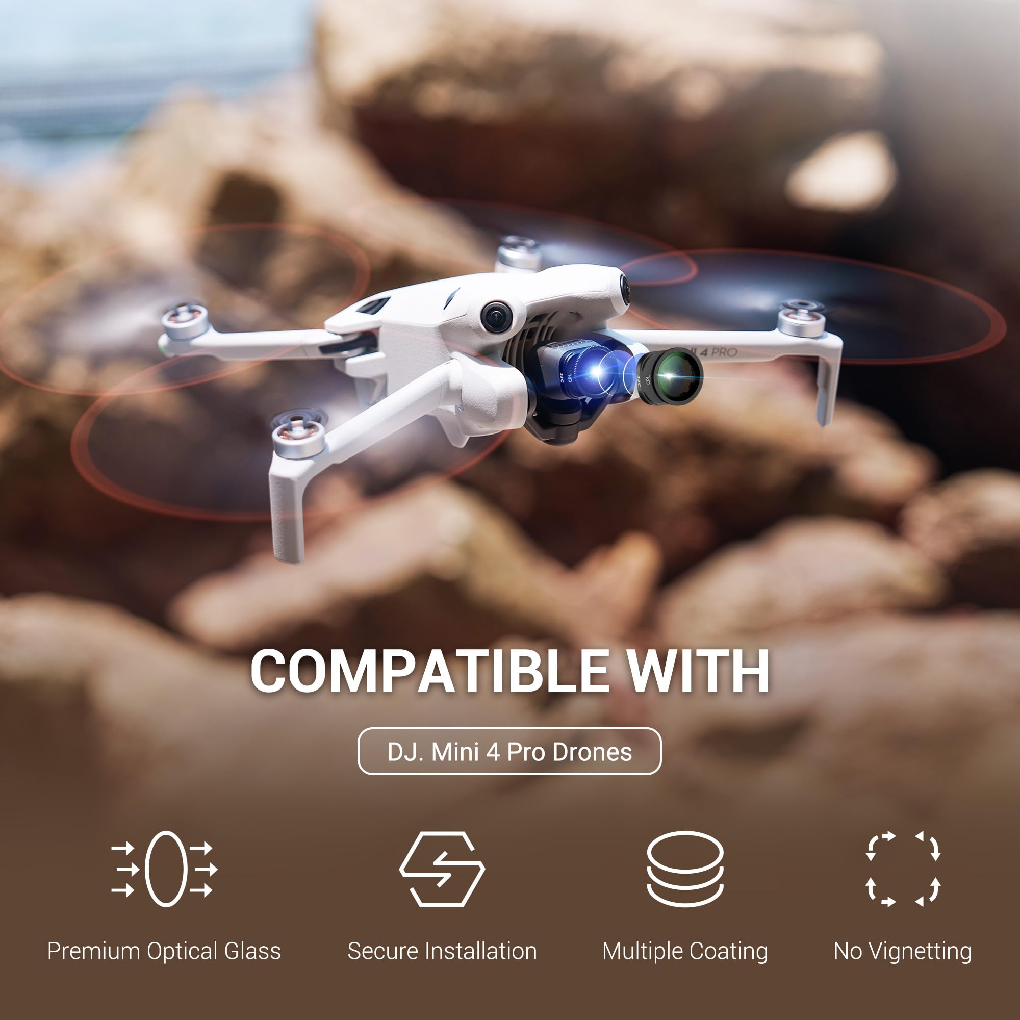 JJC ND CPL Filter Kit Compatible with DJI Mini 4 Pro, 4 Pack ND16 ND64 ND256 Neutral Density Fixed Filters CPL Polarizer - Image 4