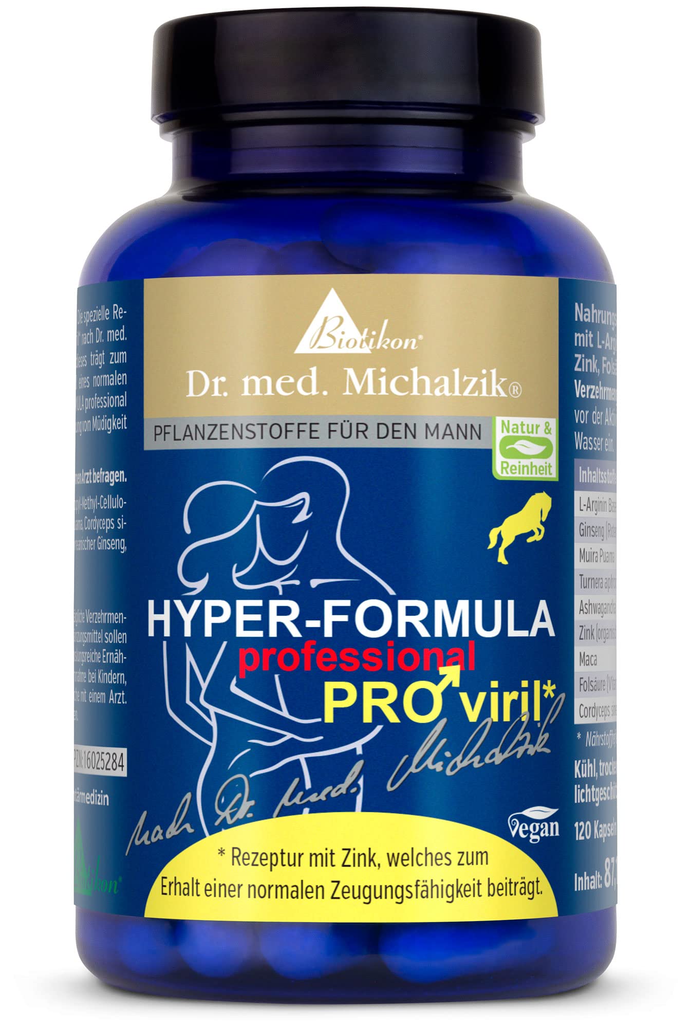 Hyper Formula PRO viril Dr. Michalzik, 1.700 mg L-Arginin, 120 Kapseln | Mit L-Arginin, Ashwagandha, Muira Puama und Zink • eigene deutsche Produktion • ohne Zusätze