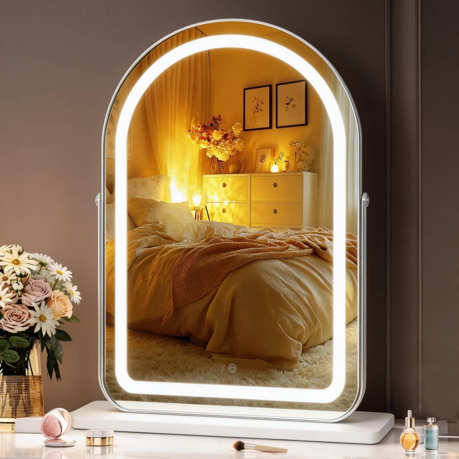 suohayu Vanity Mirror with Lights, 51x42cm Arched LED Makeup Mirror, Light up Mirror with 3 Modes Light, Smart Touch Control Dimmable, 360°Rotation