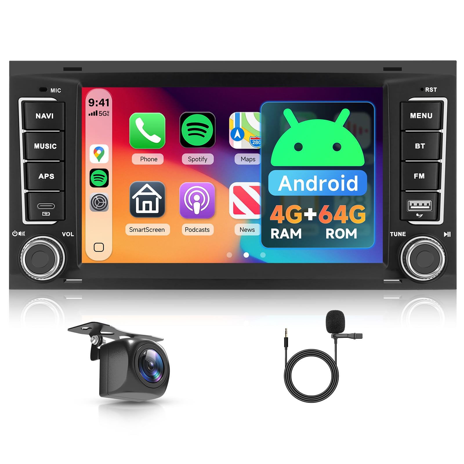 Hodozzy Radio Android 4G+64G para VW Touareg 2004-2011, T5 T6 Multivan 2004-2009 - Pantalla Táctil 7 Pulgadas con Carplay, Bluetooth, GPS, Mirror Link, WiFi, Cámara