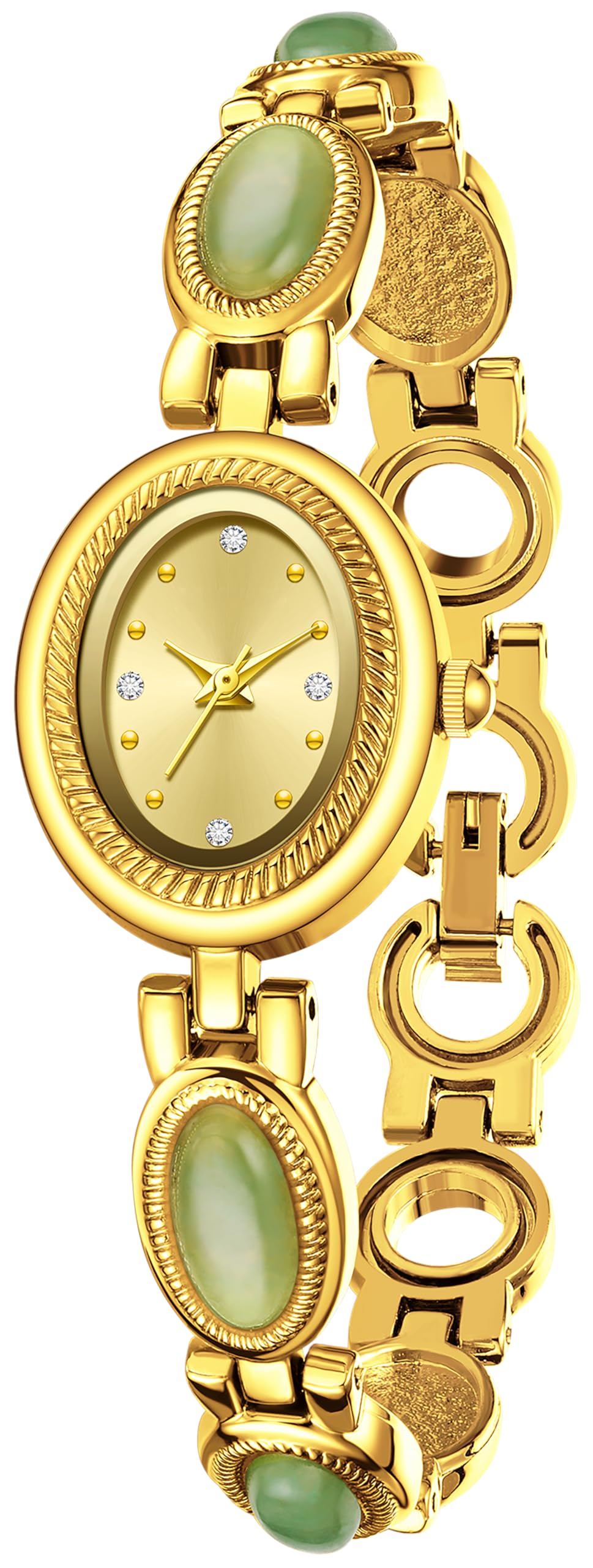 findtime Reloj de pulsera de joyería para mujer, reloj ovalado de lujo para mujer, reloj dorado con pulseras, analógico, de cuarzo, impermeable, reloj de pulsera casual