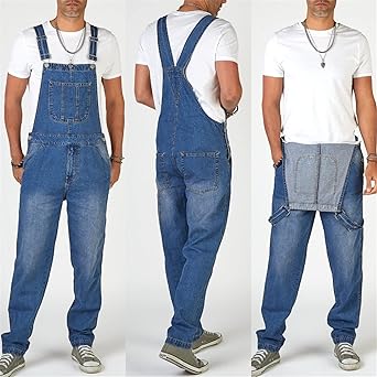 Cicilin Tuinbroek van jeans, heren, overall, broek, rechte denim broek, biker, mode, streetwear, jeans, overall, broek - blauw - XXX-Large
