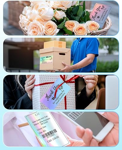 Miniatura 5 de Memoking Etiquetas térmicas, etiqueta autoadhesiva holográfica plateada de 4 x 2 pulgadas, etiqueta térmica directa cuadrada para tarjeta de