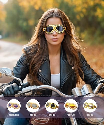 Miniatura 6 de CRG Sports Gafas de motocicleta estilo aviador vintage estilo piloto motocicleta crucero scooter gafas para hombre, mujer, adulto
