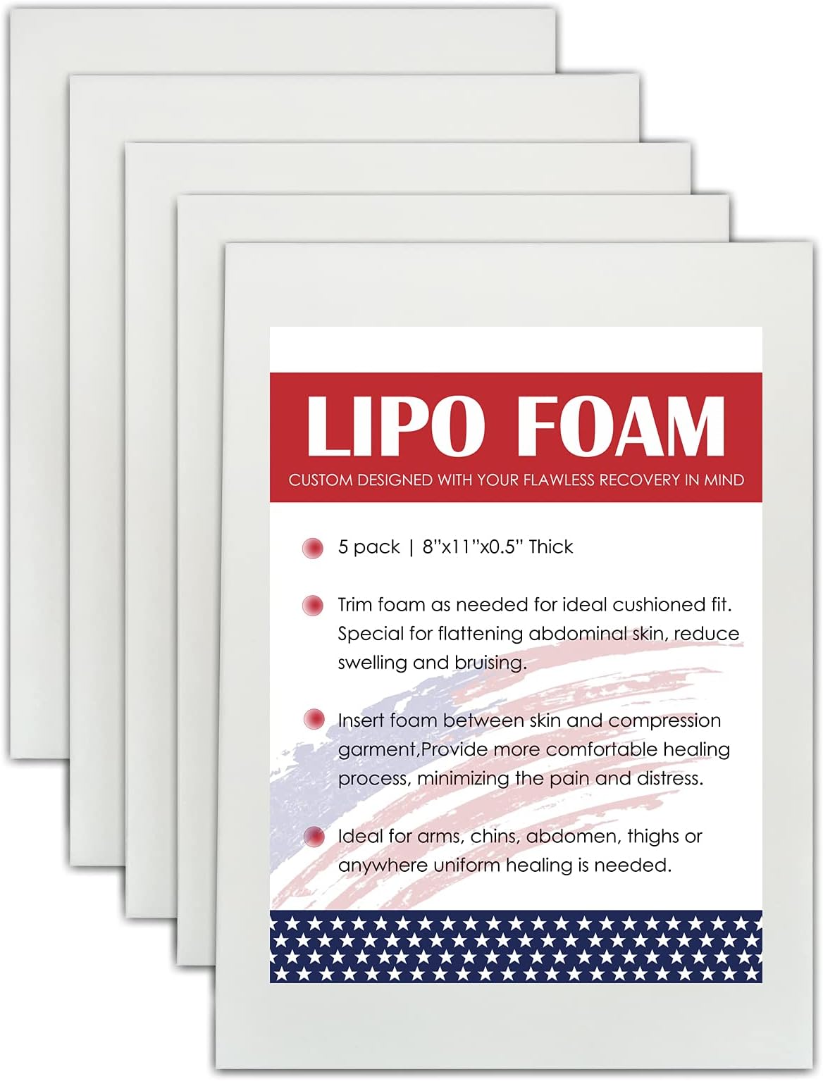 5 Pack Lipo Foam Pads for Post Surgery Ab Board Liposuction Surgery Flattening Abdominal Compression Garments Lipo Foam Sheets 8" x 11"