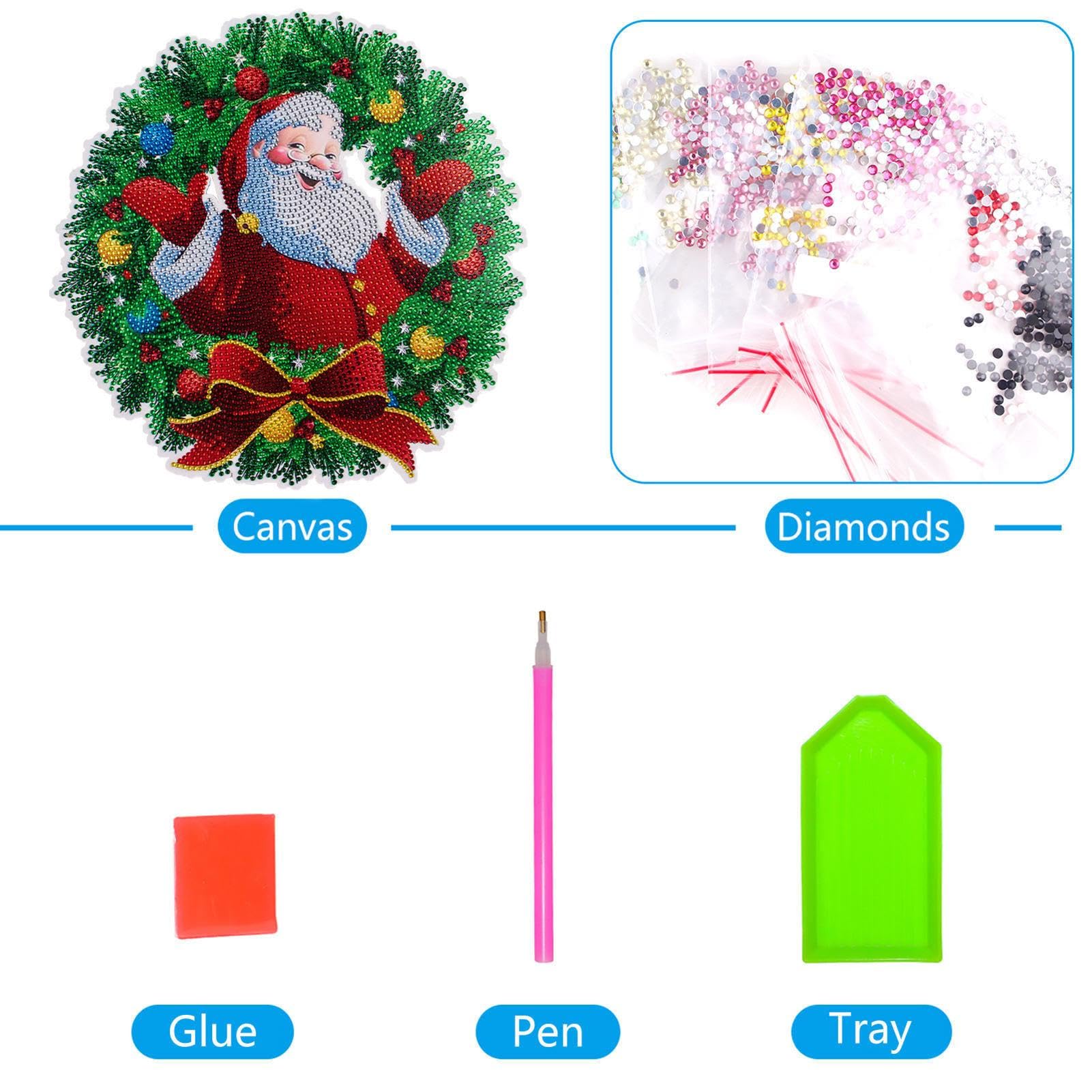 Kit Peinture Diamant 5D Couronne De Noël - DIY Strass, 30x30 Cm, Décoration Festive à Faire Soi-même