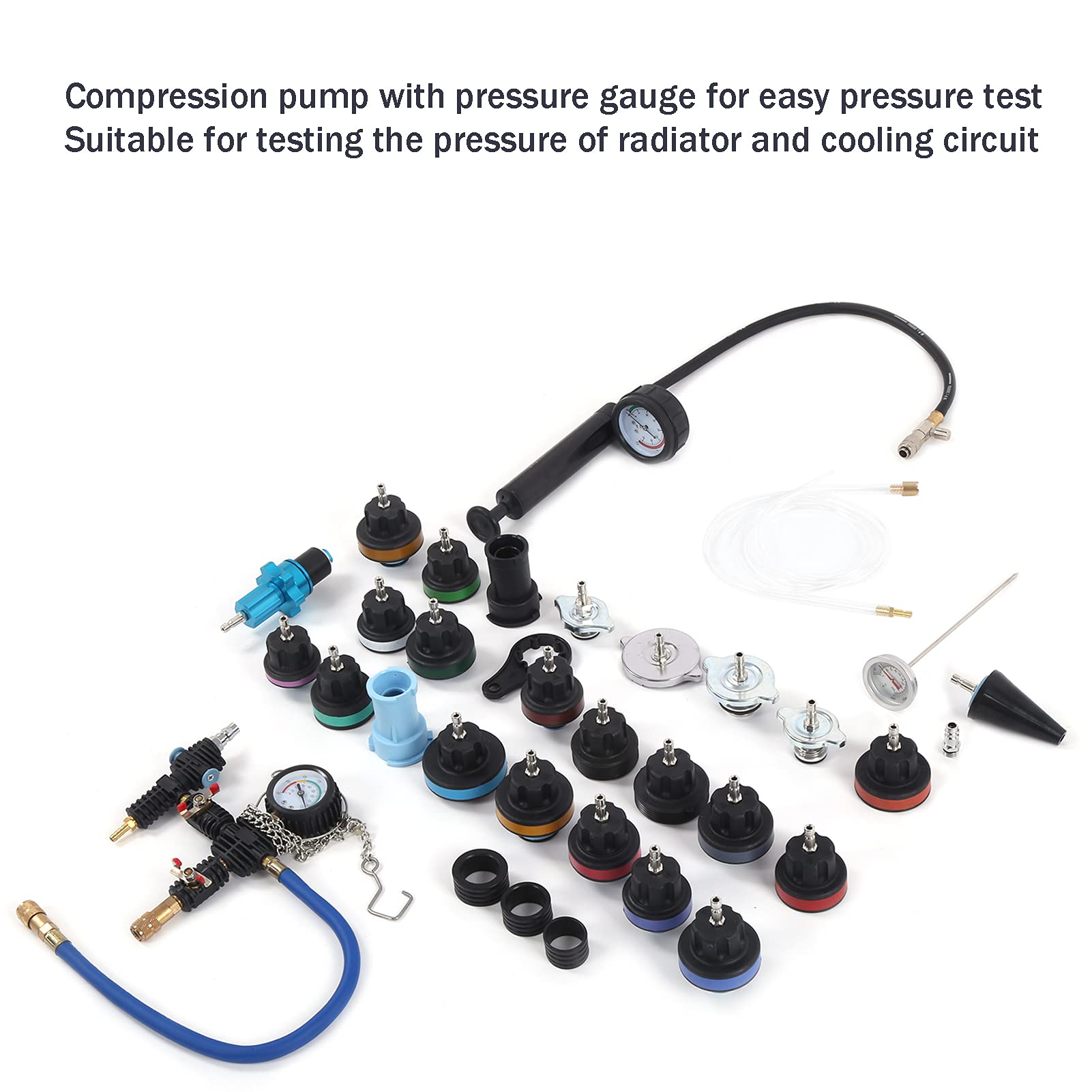 Kit de comprobador de presión de radiador de 33 piezas con detector de refrigeración universal para motocicletas automotrices