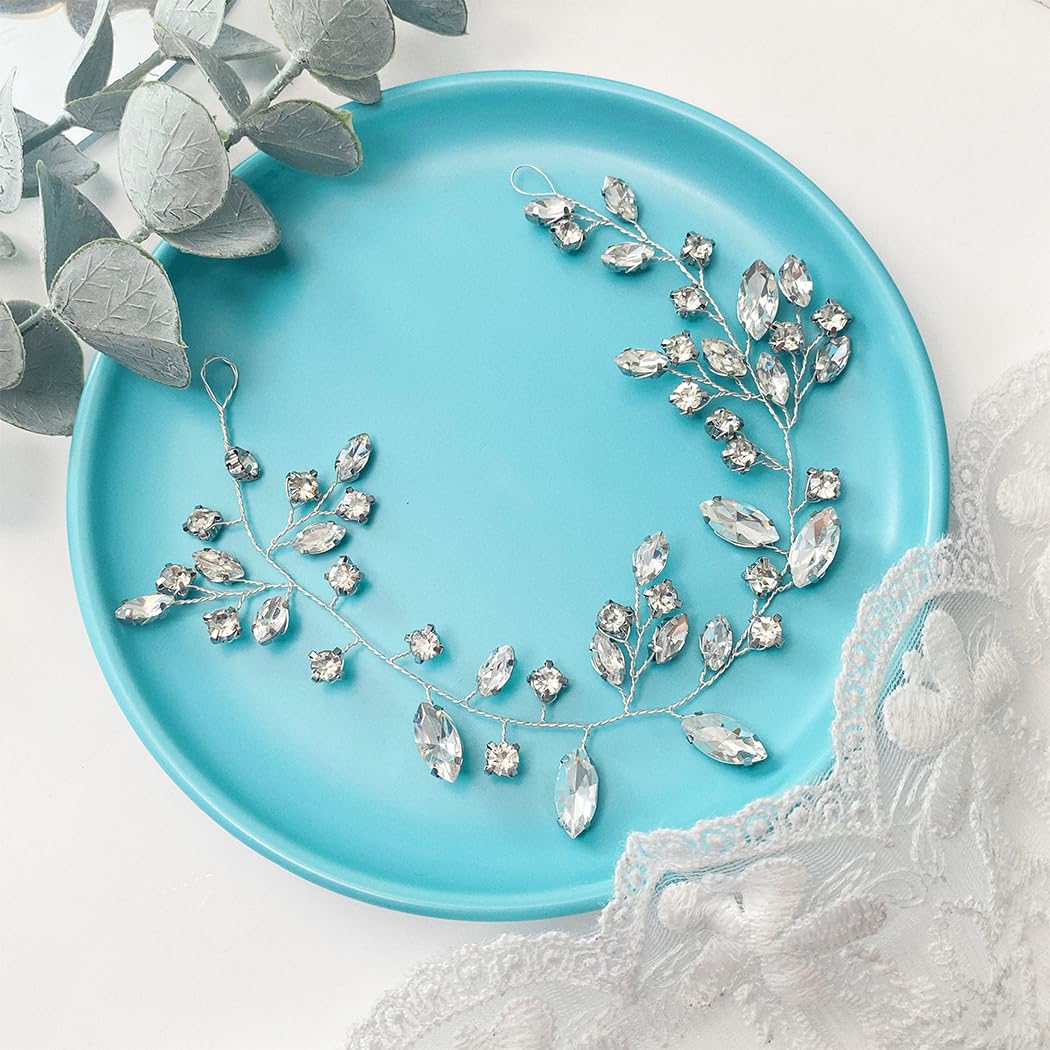 Piezas de pelo hechas a mano con diamantes de imitación plateados para novias, bodas, accesorios para el cabello, horquillas para dama de honor, regalos de fiesta para novias, mujeres y damas