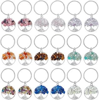 SUPERFINDINGS 36Pcs 9 Styles Tree of Life Keychain Natural Crystal Stones Handmade DIY Keychain Charm Pendant Gemstones Key Chain Charm for Handmade DIY Bag Charms Keyring