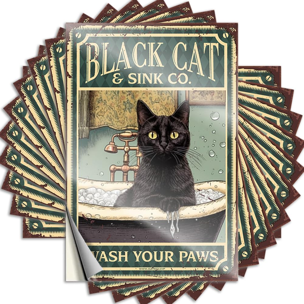 Black Cat Wash Your Paws Lettering Sticker Modern | Tall Helmet Removable Decal Pack(8X12CM)