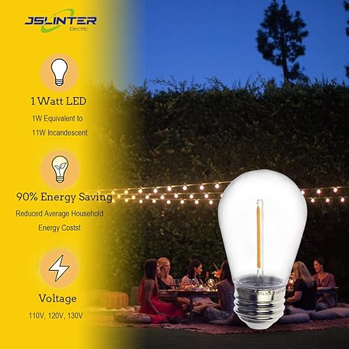 Miniatura 5 de Jslinter Bombillas LED S14 de 1 W, inastillables y resistentes al agua, 2200 K blanco cálido, equivalente a 11 W, base E26, reemplazo de estilo