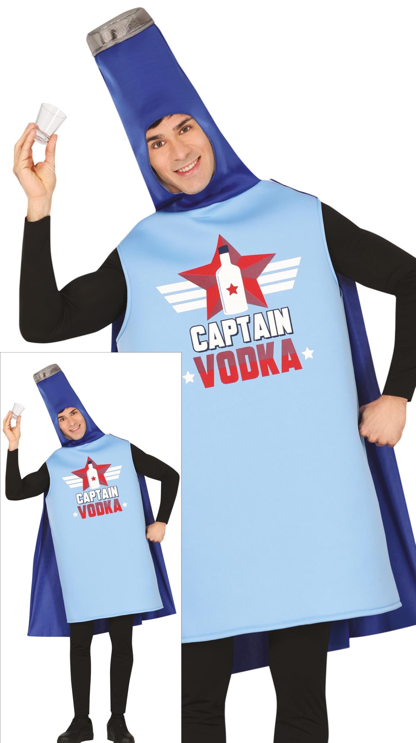 FIESTAS GUIRCA Captain Vodka Fancy Dress Costume - Vodka Bottle Funny Mens Costume - Bachelor Party Stag Do Fancy Dress Men Size L
