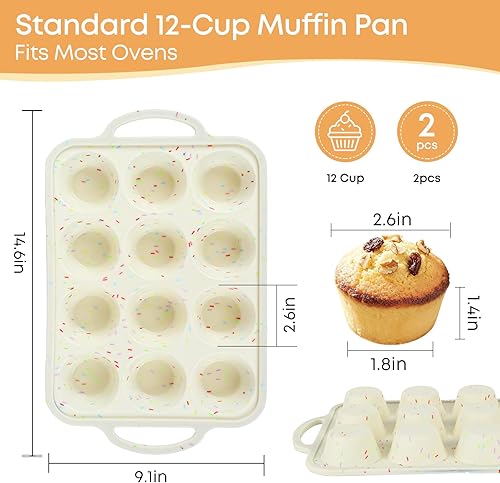 Miniatura 8 de Molde de silicona para magdalenas de 12 tazas, bandeja antiadherente para hornear cupcakes con asas, molde de silicona de grado alimenticio para