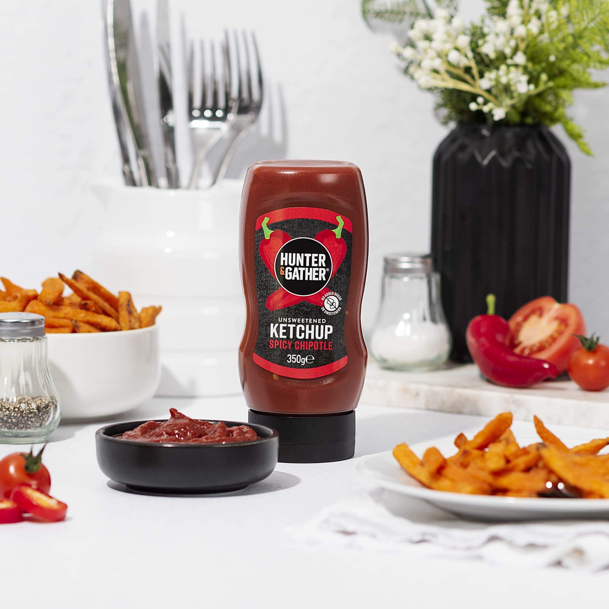 Ketchup Épicée au Chipotle non Sucrée 350g | Céto, Paléo, Faible Teneur en Glucides et Végétalien | Sans Sucre ajouté ni édulcorants