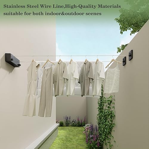 Vista 3 de Danpoo Tendedero retráctil para exteriores/interiores, líneas dobles para colgar ropa con alambre de acero de 13.8 pies, línea de ropa resistente