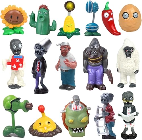 JHESAO Juego de 16 juguetes de plantas PVZ, figuras de zombis, serie PVZ, juguetes de PVC de felpa, gran regalo para niños y fanáticos, cumpleaños y