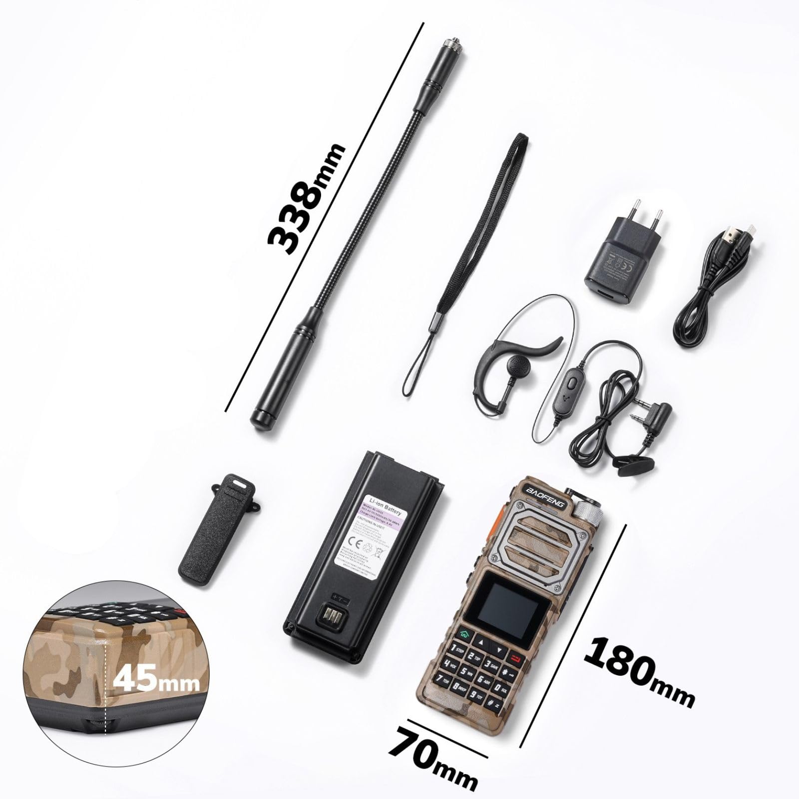 BAOFENG UV-25 Radio Amateur tri-Puissance Portable, Radio Longue portée 10W, récepteur multibande UHF VHF FM Air, Batterie 5200mAh, Charge de Type C, antenne col de Cygne | Batterie 5200 mAh avec type C, récepteur FM Air multibande amateur, antenne col de