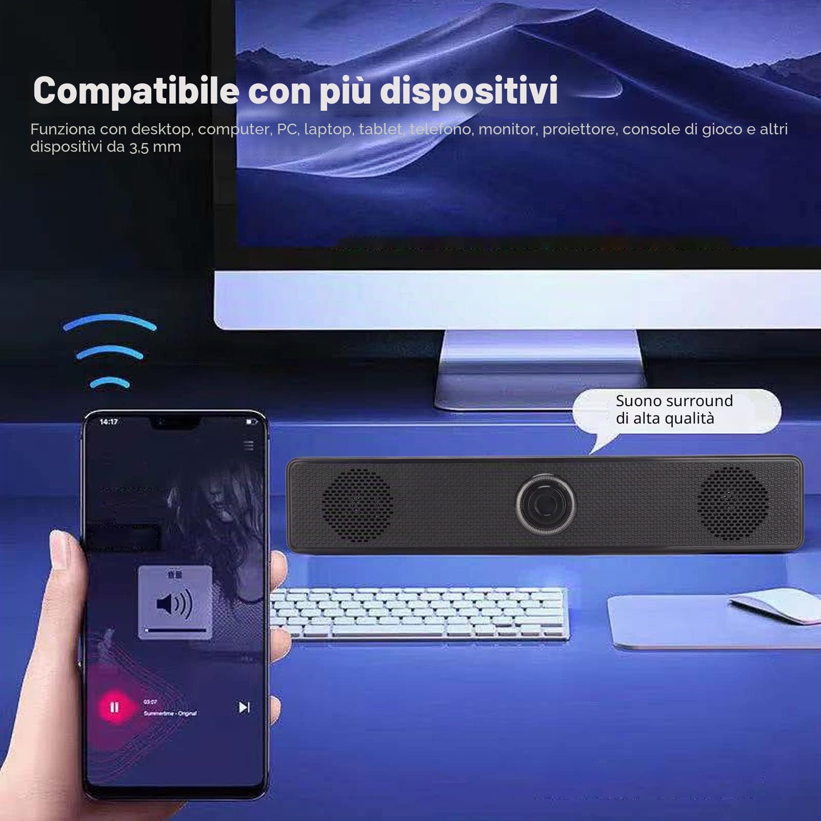 GOWENIC Altoparlante per Computer Cablato 350T, Altoparlante da Tavolo USB Soundbar Mini Altoparlante Soundbar con Ingresso da 3,5 Mm e Controllo del Volume per PC Tablet Desktop Cellulare Laptop