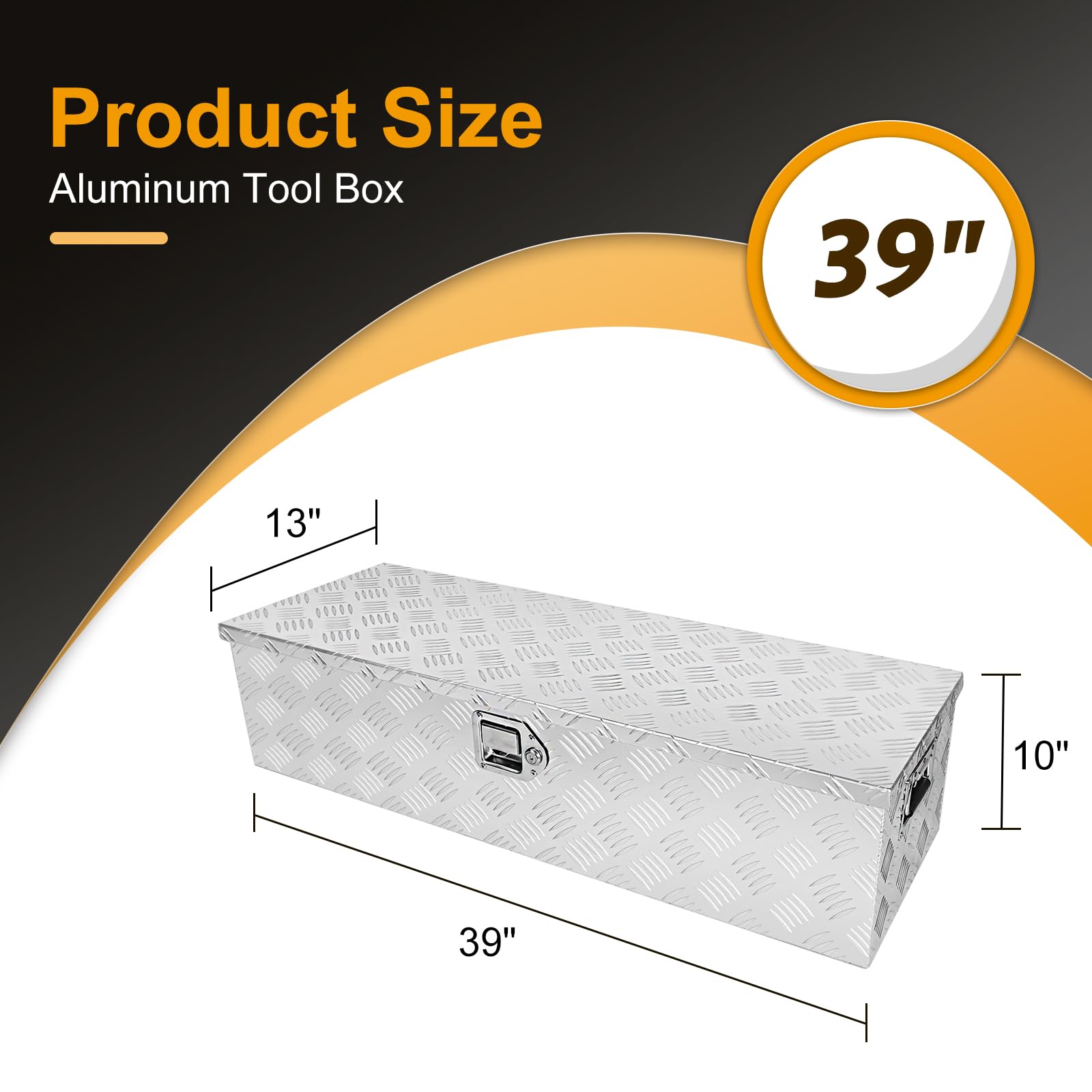 Cassetta degli attrezzi per camion da 99 cm, in alluminio resistente, placcata a strisce, impermeabile, per camper, rimorchi, con maniglia laterale e chiavi di blocco, 99 x 33 x 25 cm
