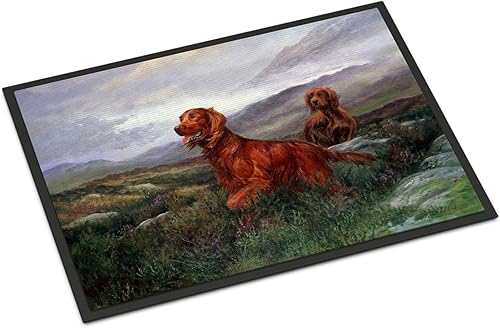 Caroline's Treasures HEH0081MAT Irish Setters by Elizabeth Halstead - Felpudo de 18 x 27 pulgadas, tapete para puerta delantera, interior y