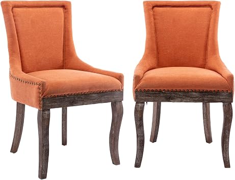 Dining Chair Set of 2,Fabric Upholstered Dining Room Chairs,Kitchen Room Chairs with Solid Wood Legs and Frame,Thicken Padded SeatOrange,2 Pcs