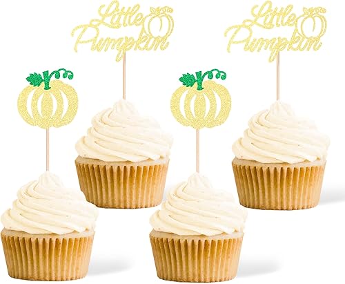 Miniatura 5 de Gexolenu 24 piezas de calabaza Oh Baby Cupcake Toppers de doble cara naranja con purpurina naranja para cupcakes temáticos de otoño, baby shower,
