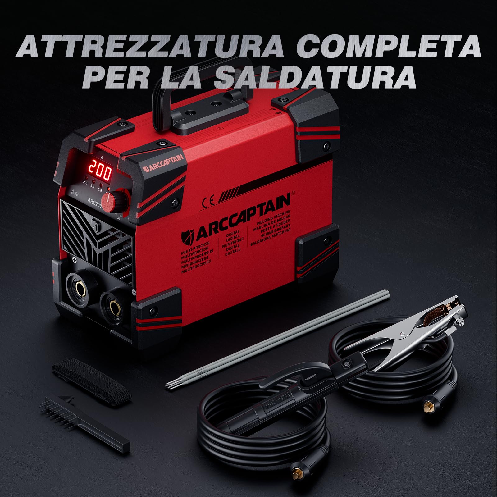 ARCCAPTAIN Saldatrice Elettrodo da 200A con Ampio Display a LED, Saldatrice Inverter ARC con e Inverter IGBT, Saldatrice Laser Portatile 230V con Avvio a caldo, forza d'arco