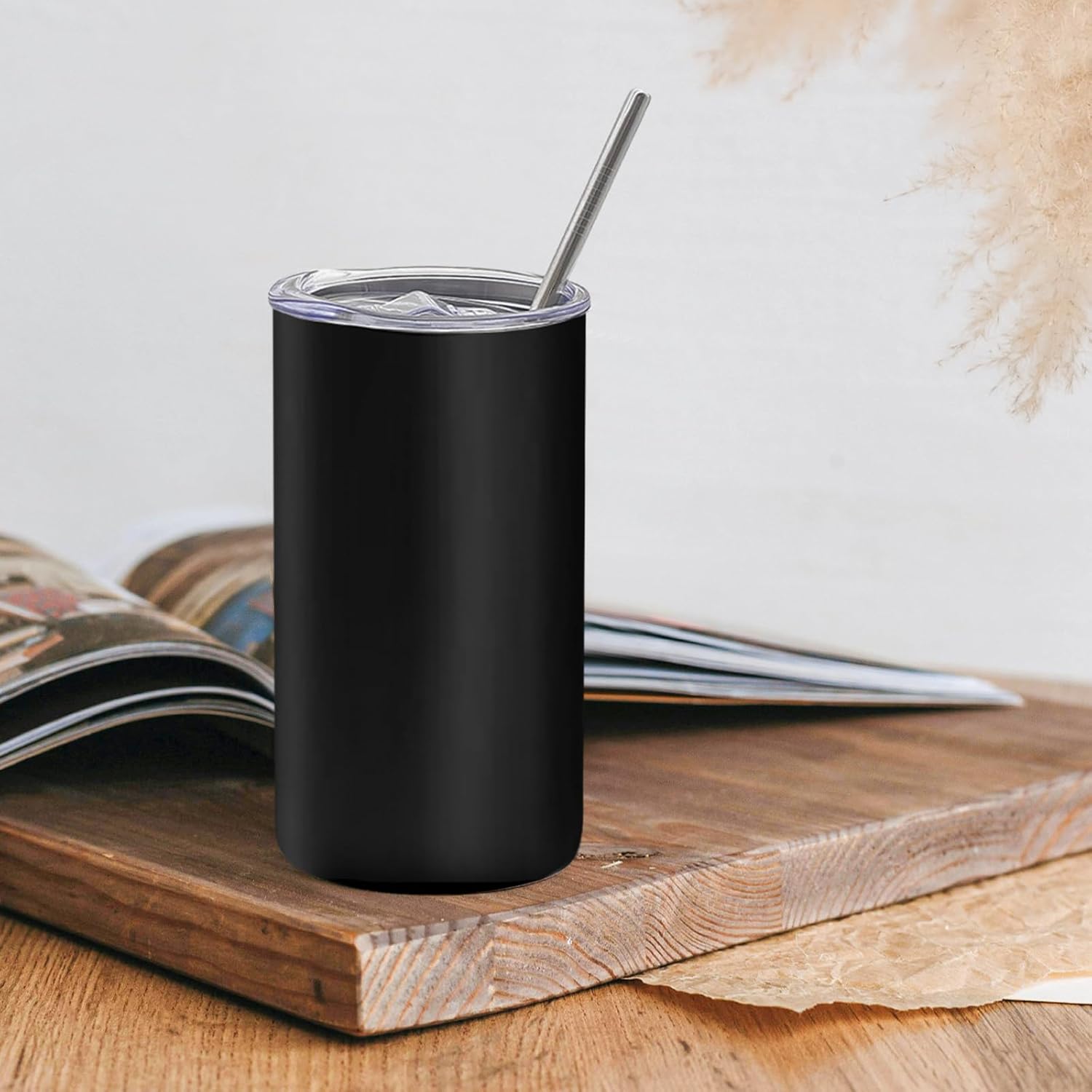 16 Pack Tumblers Blanks Bulk Skinny Straight Tumbler Stainless Steel Double Wall Insulated Water Bottles with Lid & Straw for DIY Gift, 12oz Black - Image 6