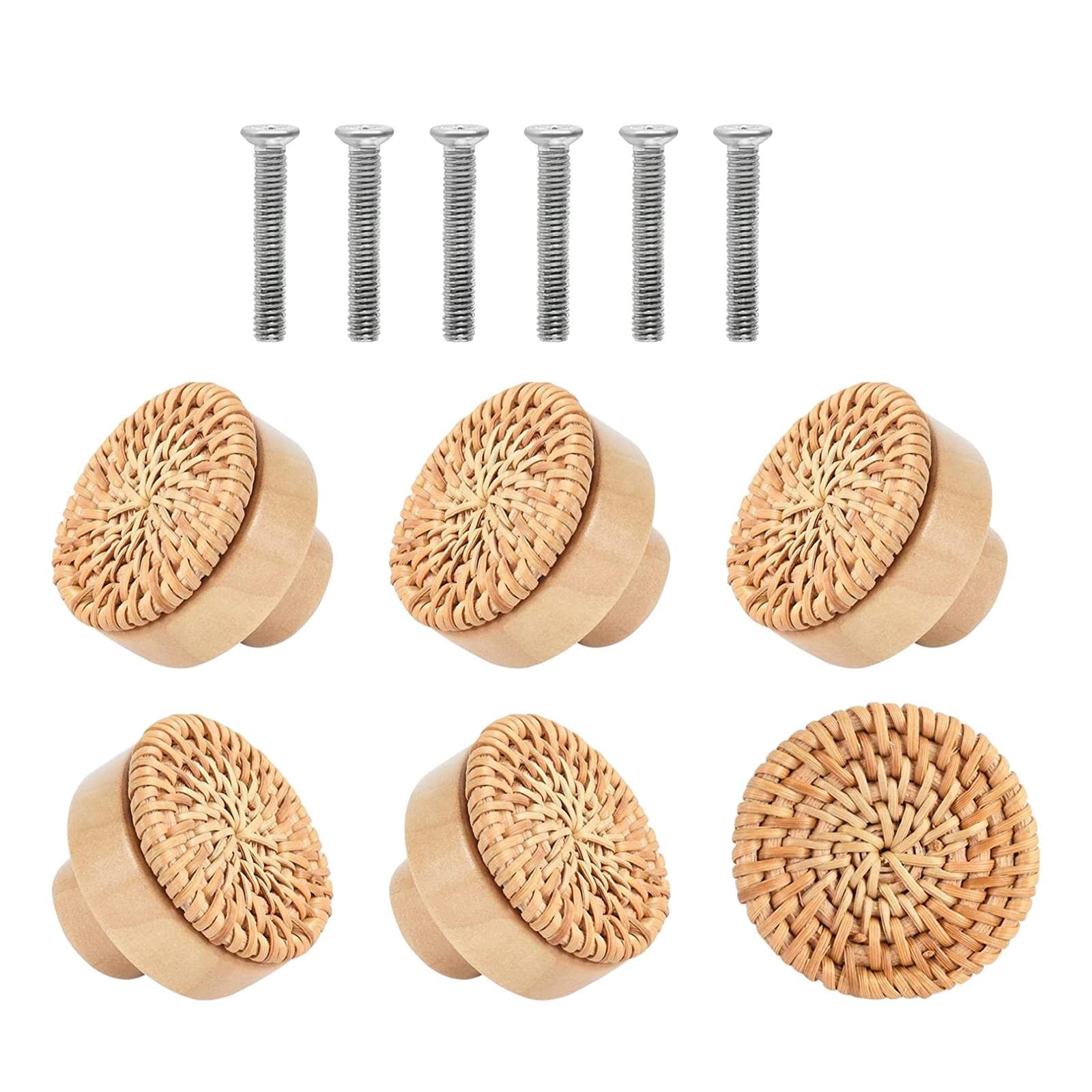 6X Rattan Drawer Knobs Single Hole Modern Wooden for Cabinet Door Decorative | Home & Garden-image-48
