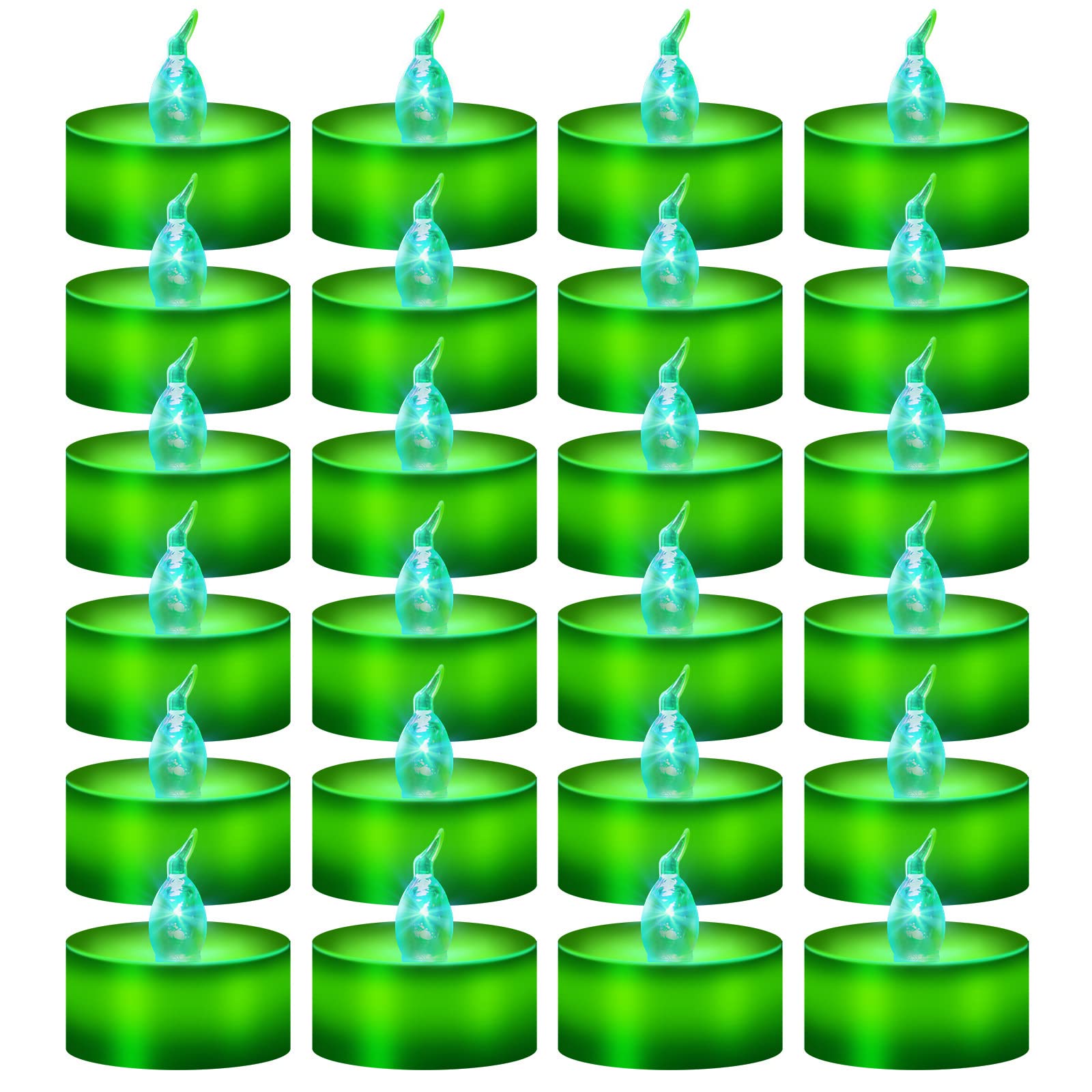 24 Pack Battery Operated Green Flickering Flame LED Tea Lights