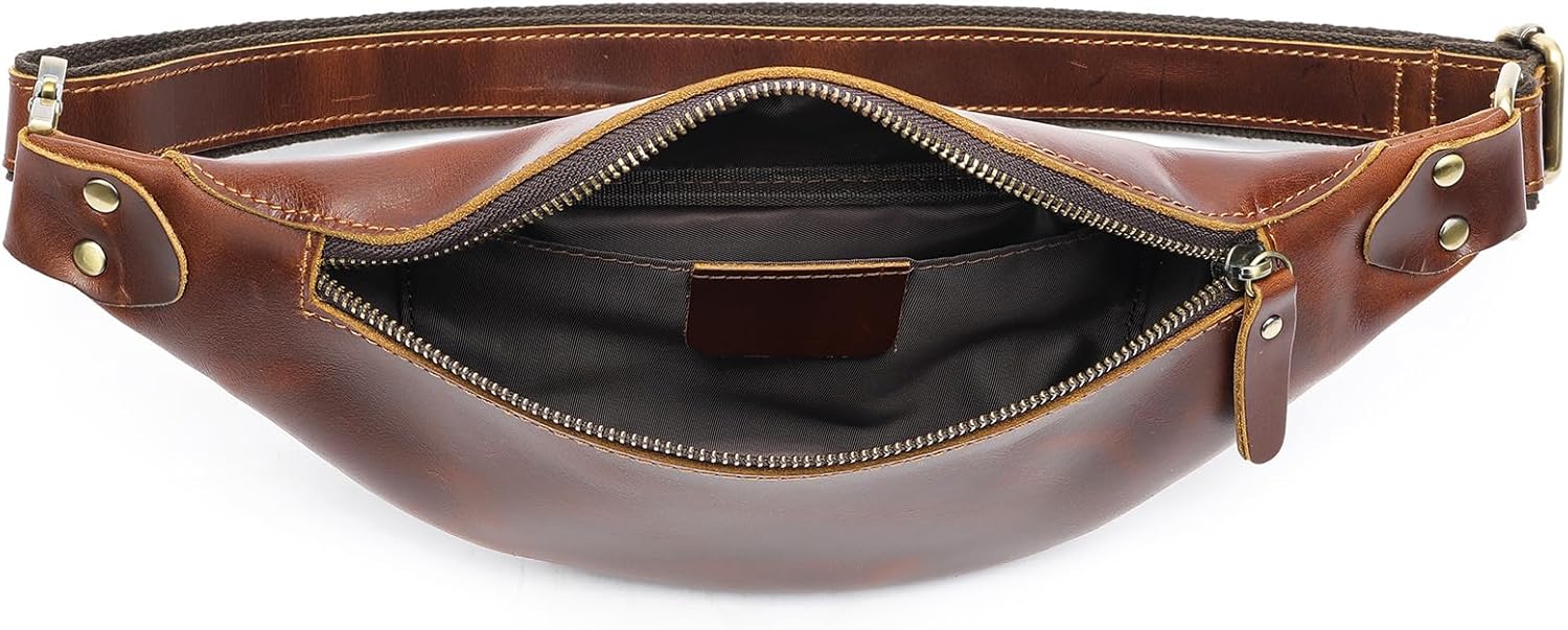 Vintage Genuine Leather Fanny Pack Small Waist Bag Travel Sling Pouch with Adjustable Leather Belt Brown - Image 5