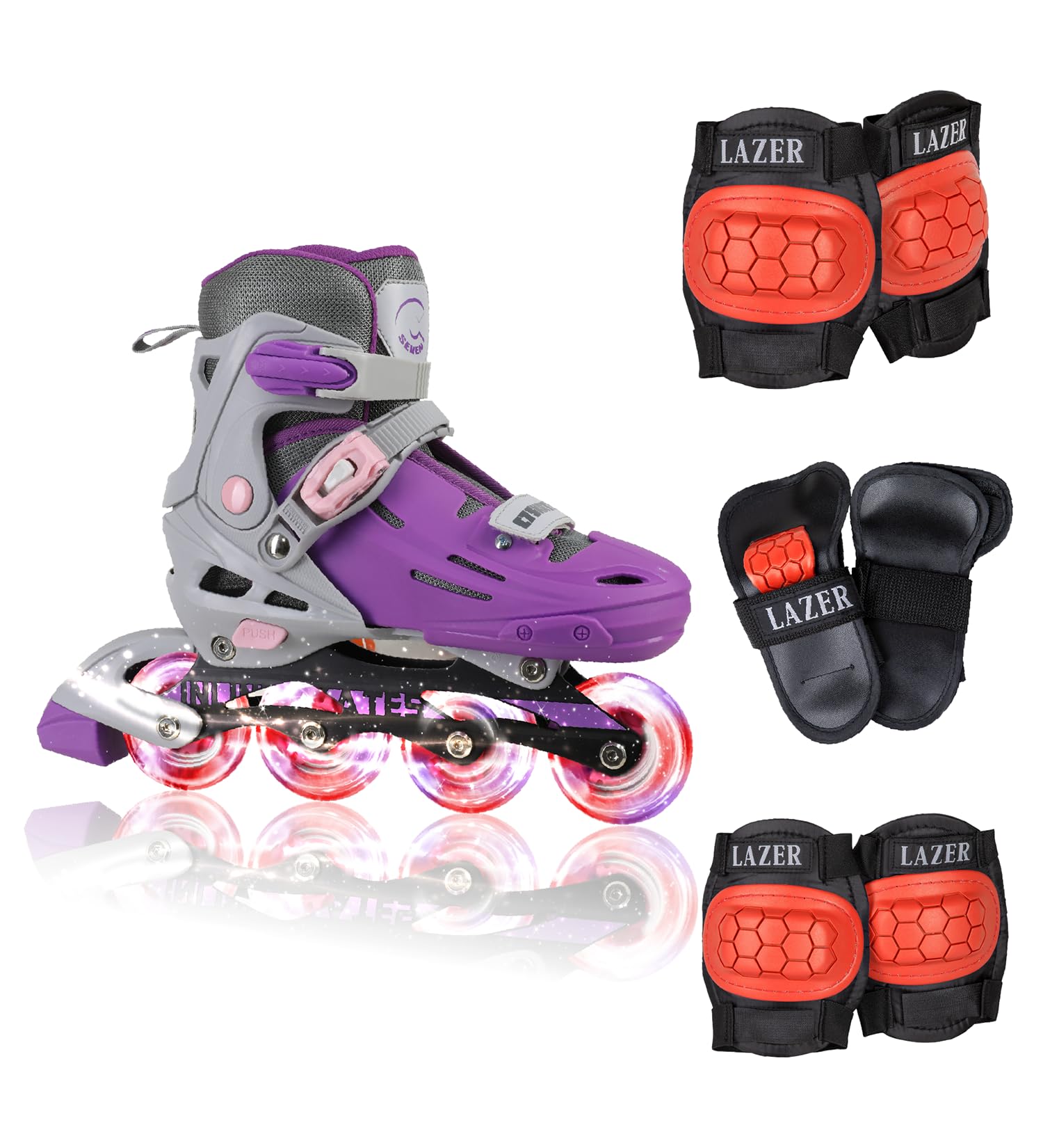C SEVEN C7skates Adjustable Kids Inline Skates with Protective Pads (Galaxy, Size S)