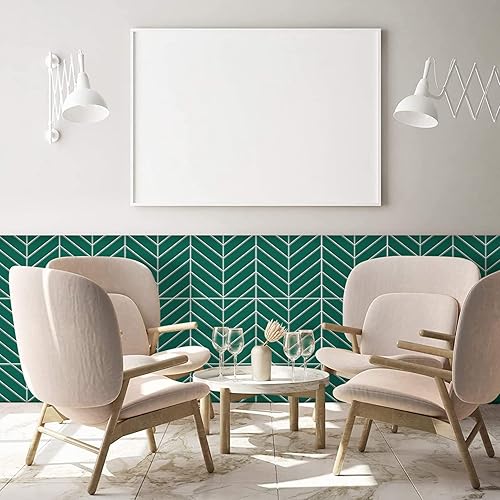 Miniatura 3 de Azulejos de despegar y pegar, azulejos de pared de mosaico de cocina con patrón de sarga verde, azulejos autoadhesivos de vinilo para pared de