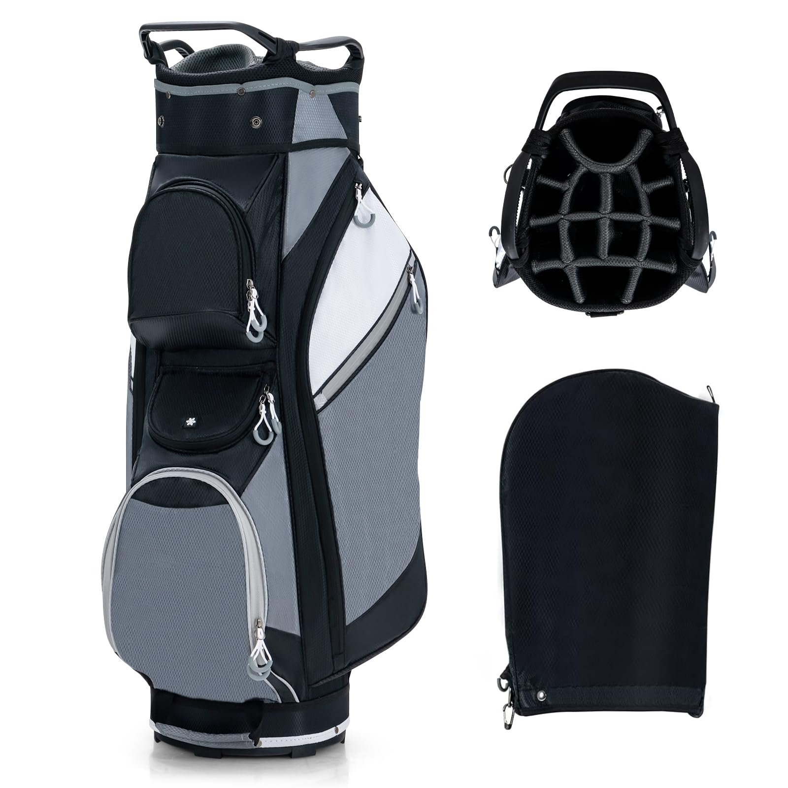 SPOTRAVEL Golf Cart Bag, Golf Club Bag with 14 Top Dividers & 7 Zipped Pockets, Lightweight Portable Golf Bag for Men and Women (Black + Grey，36 x 29 x 91 cm)