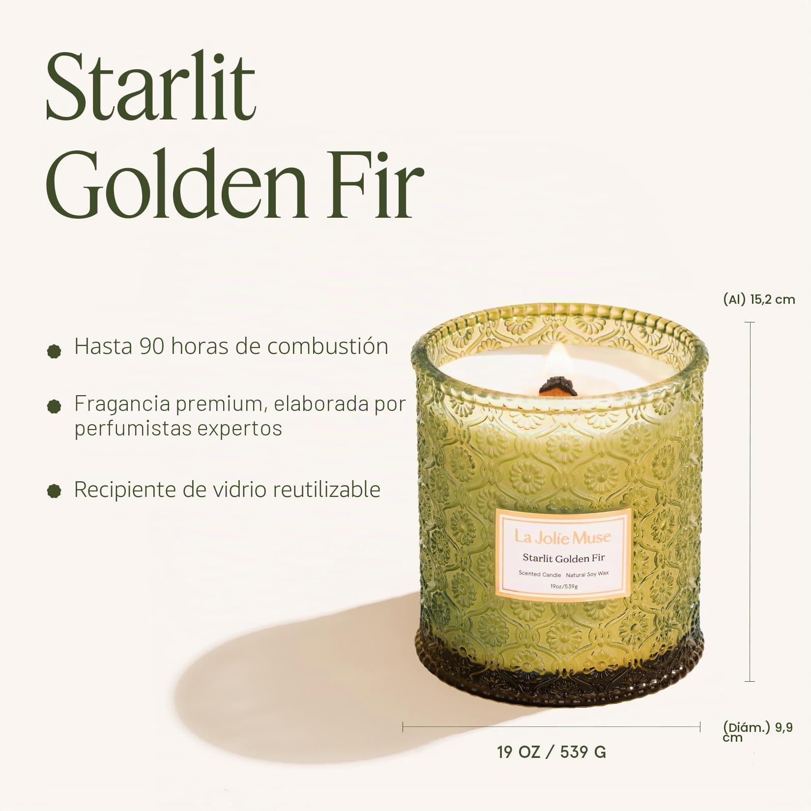 LA JOLIE MUSE, Vela Perfumada de Abeto Balsámico y Madera de Cedro, Vela de Regalo Dia de la Madre, Aroma Amaderado Para el Hogar, Vela de Tarro de Vristal Grande, 80 Horas de Combustión, 550g