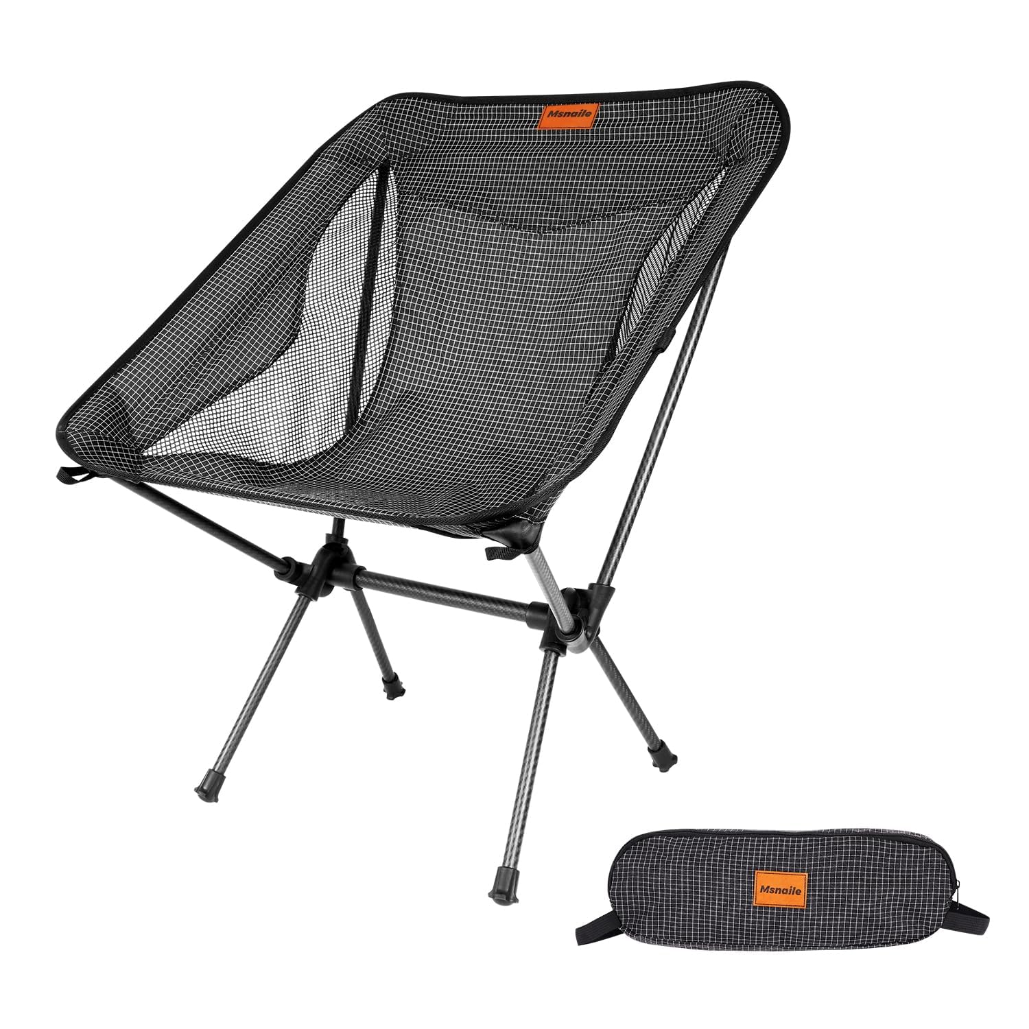 Msnaile Folding Camping Chair, Folding Chair with Dyneema Fabric and Carbon Fibre Frame, Lightweight 700 g, with Handbag, Suitable for Picnics, Outdoor, Hiking, Load Capacity 150 kg