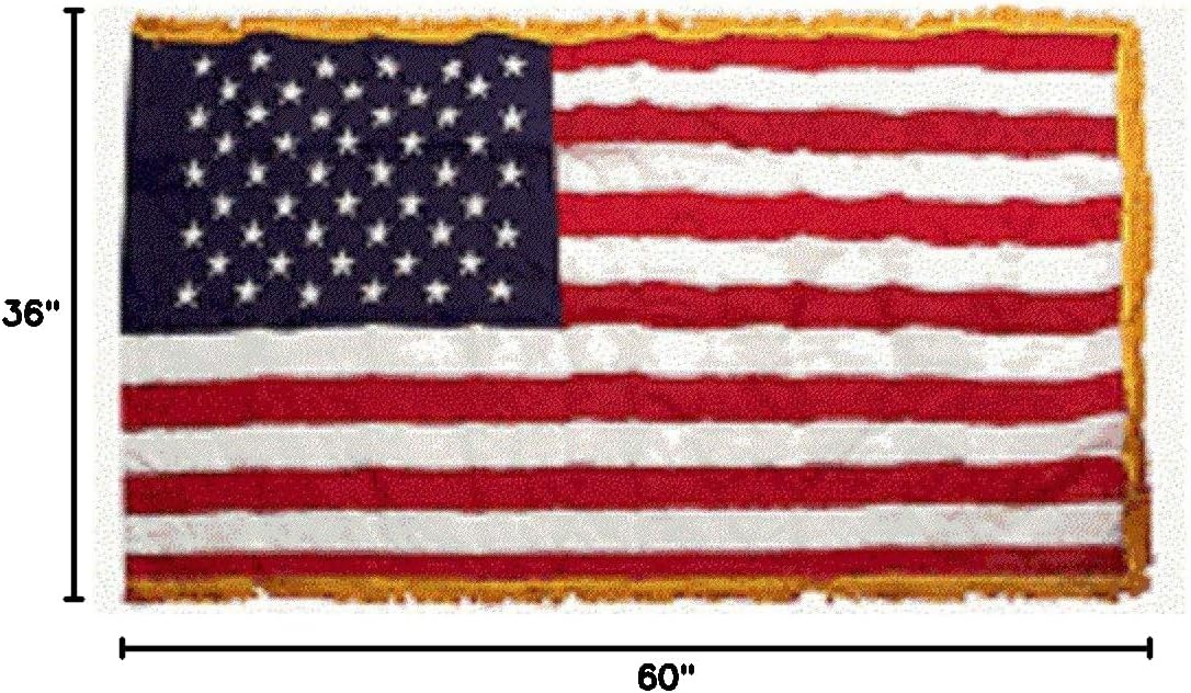 AES 3x5 USA American US 50 Star Poly Nylon Sleeve w/Gold Fringe Flag 3'x5' Banner House Banner Double Stitched Fade Resistant Premium Quality