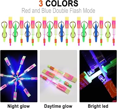 lpvoqpth 25 Sets LED Flying Set, 25 Slingshot+25 Glow Helicopter-50 Pcs, Flying Toy Outdoor Toys Glow in the Dark Party Supplies Party Favors for Kids 8-12,4-8