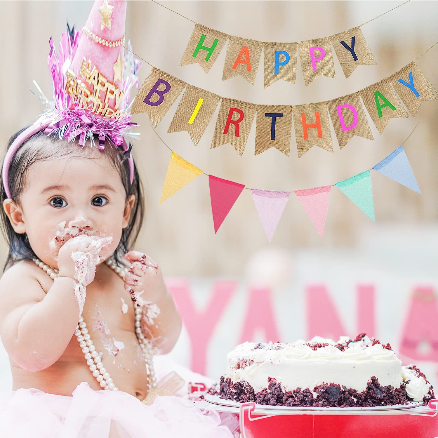Bandierina Decorativa Alandra Per 21° Compleanno – Oro Rosa E Bianca, Lunghezza 1m