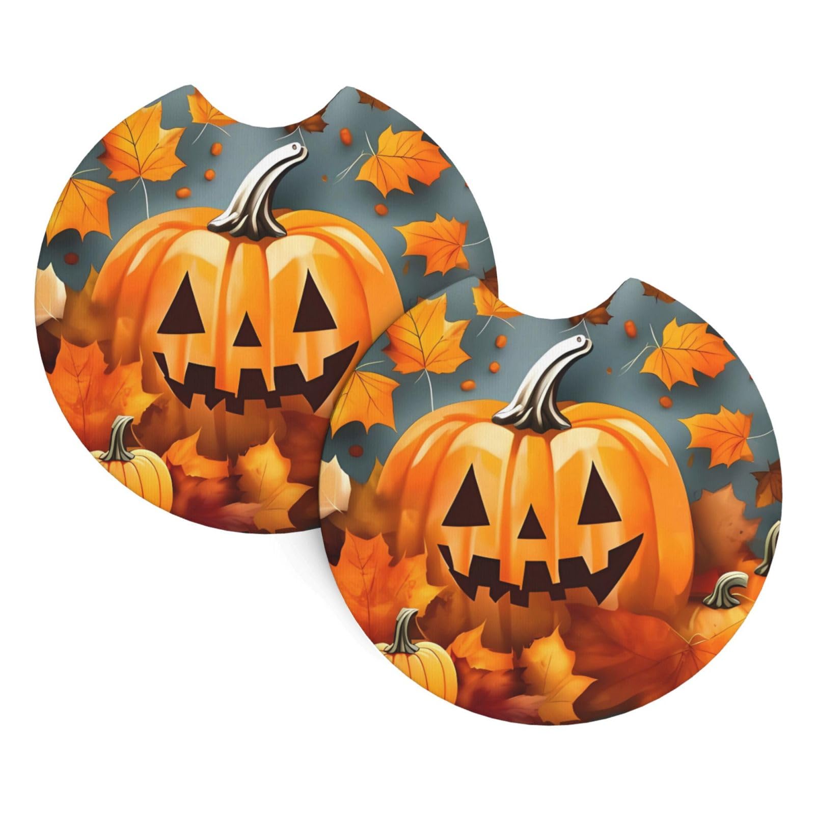 2 Pack Car Coaster for Cup Holders Autumn Leaves Thanksgiving Day Pumpkin Car Cup Coaster 2.7" Neoprene Non-Slip Automotive Cup Mat Universal Auto Car Interior Accessories for Women Men Cup Pad