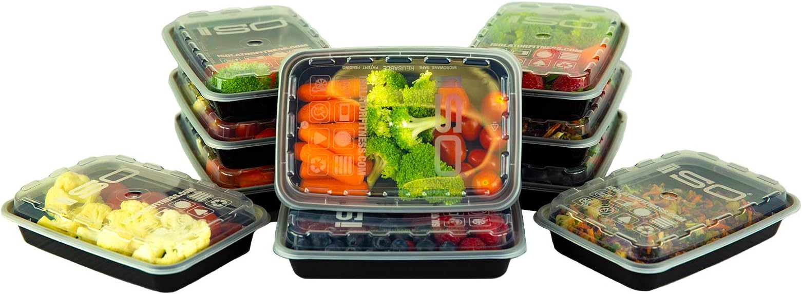 ISO Meal Prep Containers with Lids Certified BPA-Free Stackable Reusable Microwave/Dishwasher/Freezer Safe 12 oz, 10 Count, Black