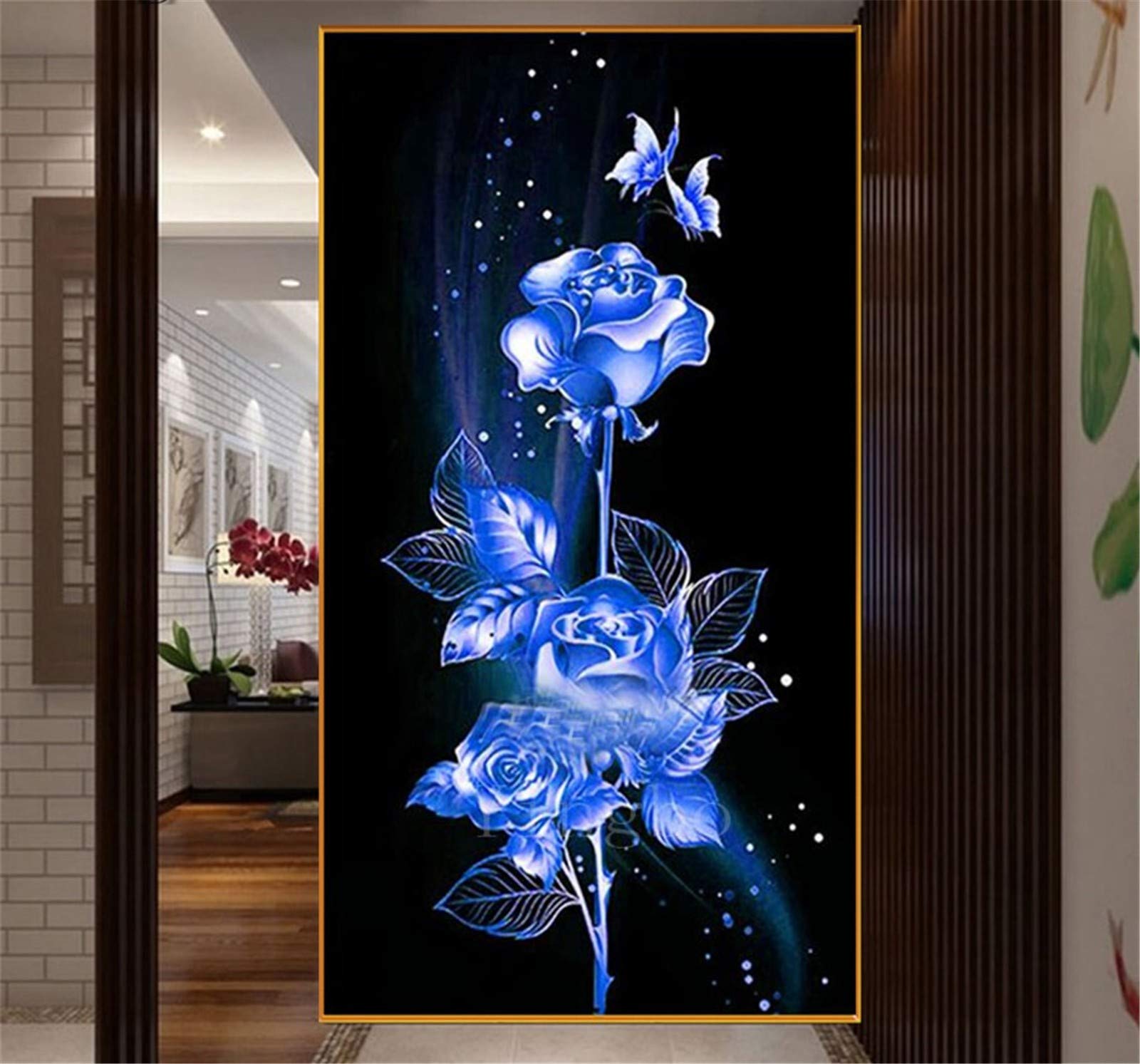 Kit peinture diamant 5D broderie fleur rose bleue grand format 40x120 cm
