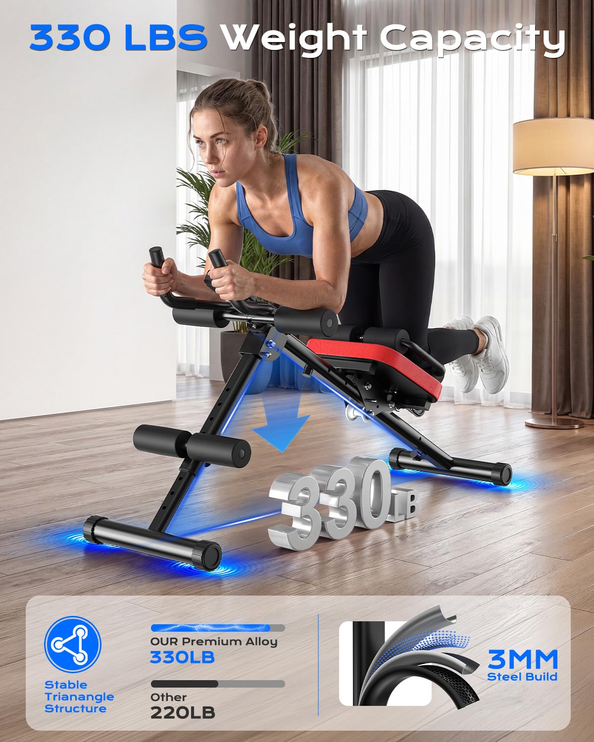Dskeuzeew Bauchtrainer verstellbarer Bauchmuskeltrainer für Heim-Fitnessstudio mit LCD-Display und Abdominal Ab trainer Widerstandsbändern zusammenklappbares Trainingsgerät für Bauch max.150 kg