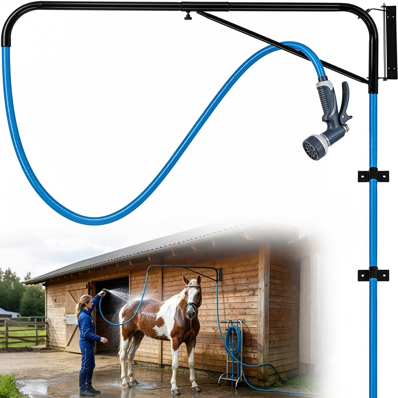 HDYEGY Horse Boom,Wall Mounted 180° Swivel Horse Boom Arm Anti Tangling Hose Boom for Washing Horse,Fits for Standard Garden Hose (Hose Not Included)