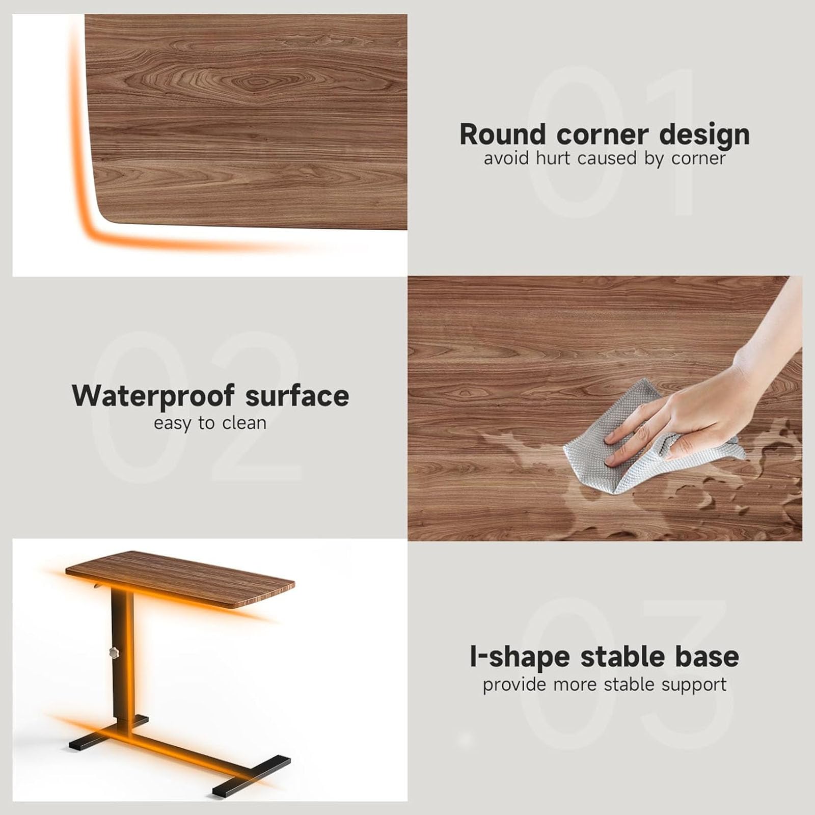 LINCYS Mesa de Cama con Palanca de Ajuste – Base en H Robusta, Desplazamiento Suave, antiarañazos – para Cama hospitalaria, salón, balcón, Trabajo Sentado o de pie – Montaje rápido