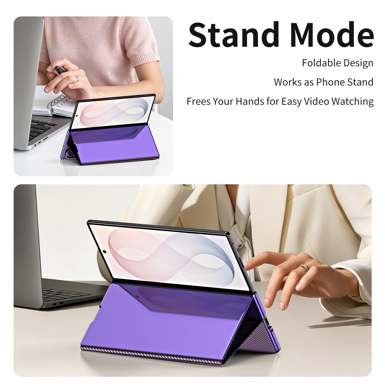 Generic Funda compatible con Samsung Galaxy Z Fold 6 (color: dorado) de fibra de carbono magnética con espejo trasero duro Smart View Flip Stand Case