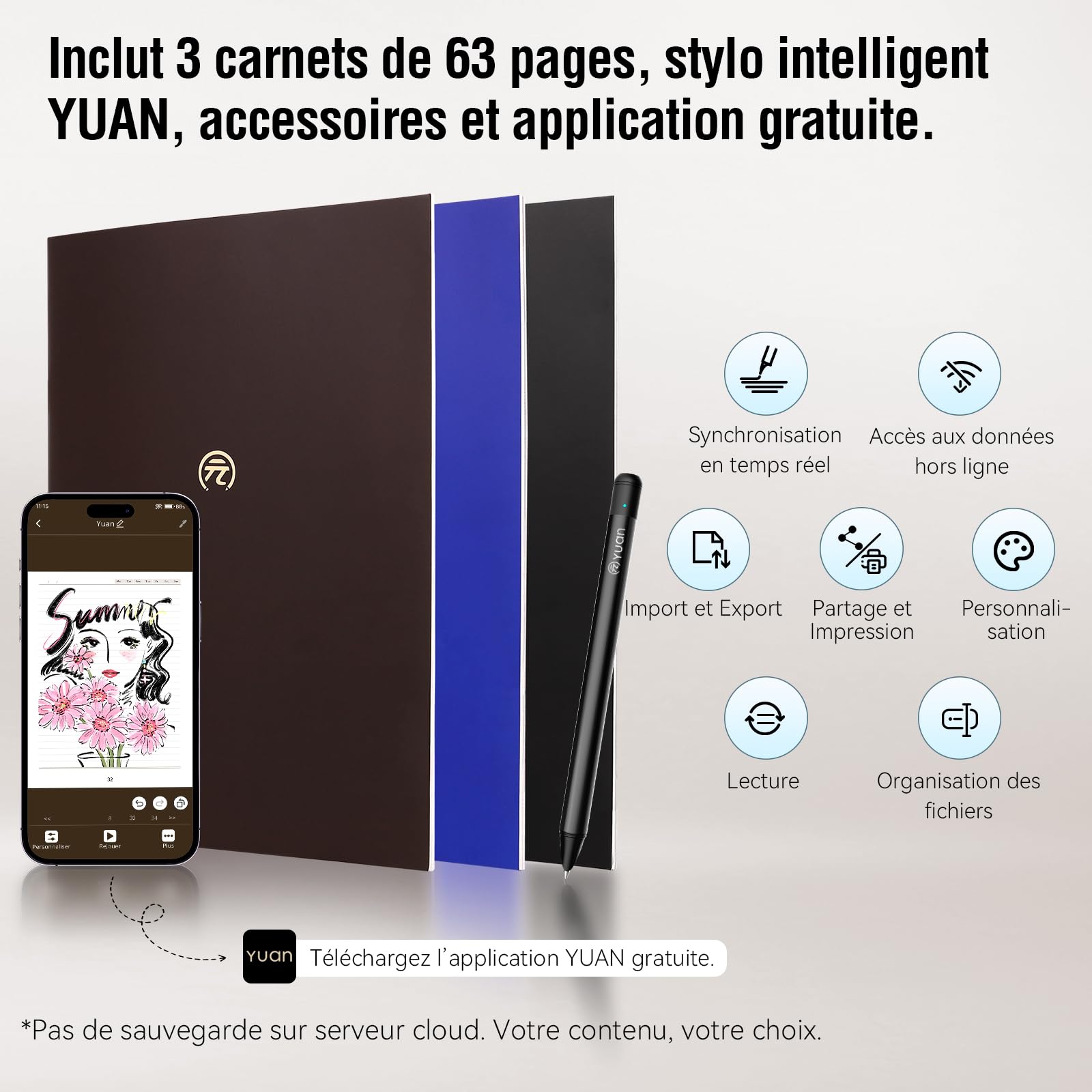 Yuan Smart Writing Set, A4 Carnet Tablette de Papier sans Fil Bluetooth | Carnet Intelligent A4 avec Stylo Connecté, Bloc-Notes Electronique pour la Prise de Notes, l'art Numérique et Les Réunions